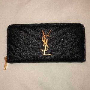 YSL black zip around wallet